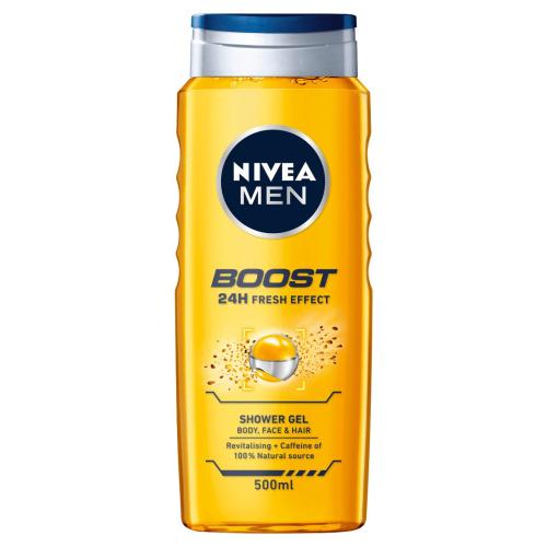 Nivea Men Shower Gel Boost 24h Fresh Effect Revitalising & Caffeine Ανδρικό Αφρόλουτρο για Σώμα, Πρόσωπο & Μαλλιά με Καφεΐνη 500ml